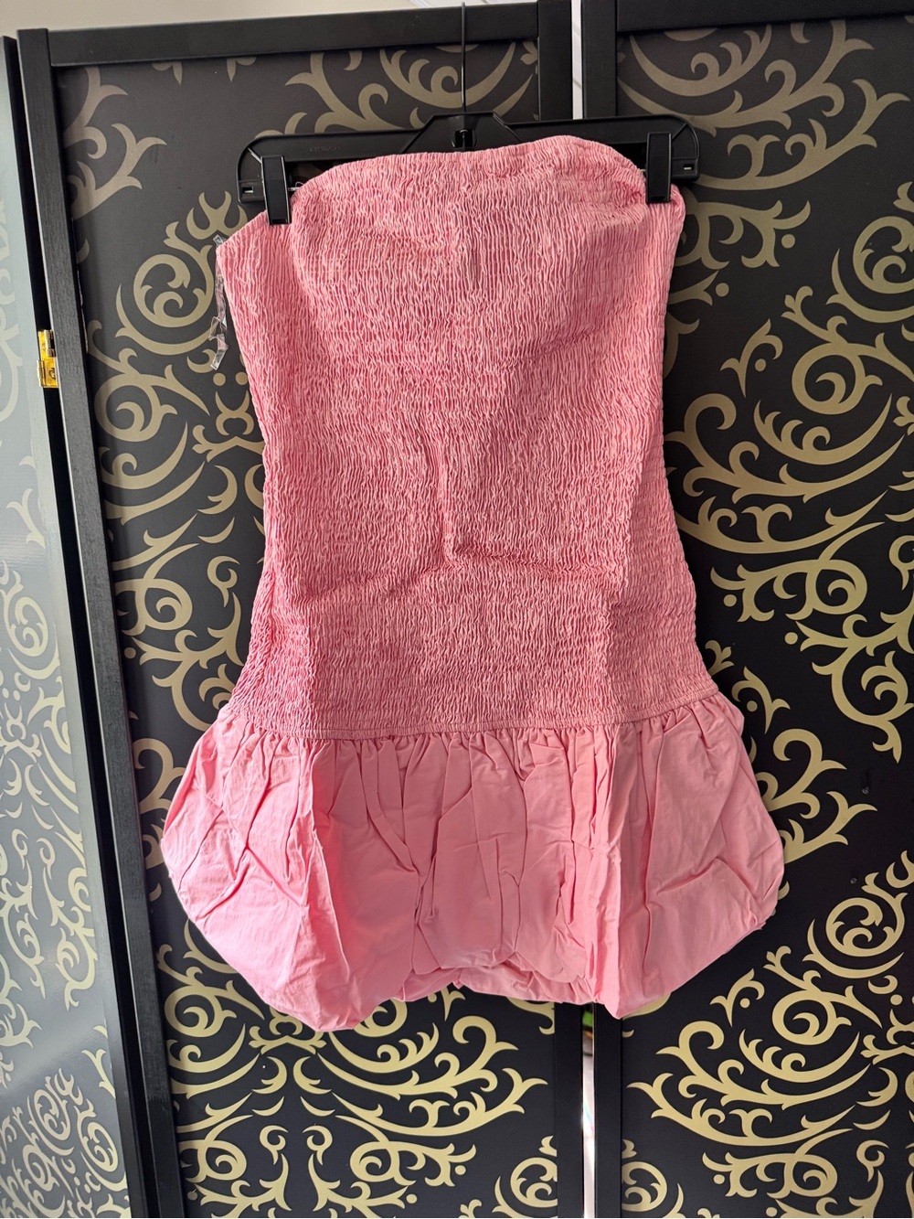 Fashion Nova Pink Strapless Smocked Bubble Hem Mini Dress